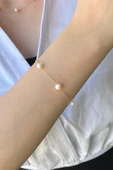 6,5 mm Çıtır Doğal İnci Zincir Kolye Bileklik ikili Set - 3