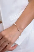 4,5 mm Üç Doğal İnci Dorika Toplu Zincir Kolye Bileklik İkili Set - 3