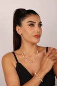 5,5 mm Doğal İnci Sallantılı Kolye Bileklik İkili Set - 1