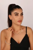 5,5 mm Doğal İnci Sallantılı Kolye Bileklik İkili Set - 2