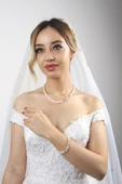 6,5 mm Yaprak Taşlı Doğal İnci Kolye Bileklik İkili Set - 6