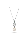 8,5 mm Oval Baget Taşlı Doğal İnci Kolye - 5