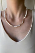 6,5 mm Yaprak Taşlı Doğal İnci Kolye Bileklik İkili Set - 2
