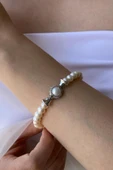 7,5 mm Kadın Zirkon Taşlı Doğal İnci Bileklik - 3