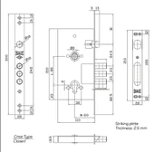 Kale Monoblok Çelik Kapı Gömme Kilidi Krom Barelli ve 3 A nahtarlı  252 R SN thumbnail 2