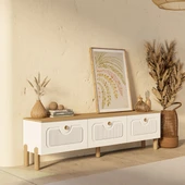 4090 Napoli 180 Cm (Membran MDF Kapaklı) Bohem Tv Ünitesi Sepet - Beyaz - 4