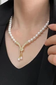 7,5 mm Fiyonk Doğal İnci Kadın Kolye thumbnail 1