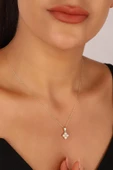 Dörtgen Dört Doğal İncili 0,06 Karat Pırlanta Kolye thumbnail 3