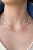 Kadın Dorika Toplu Zincir Doğal İnci Kolye thumbnail 4