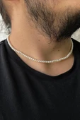 4,5 mm Sıralı Doğal İnci Erkek Kolye thumbnail 1