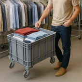 Tekerlekli Plastik Taşıma Kasası 70x50x45 Cm Çamaşır Sepeti 1.kalite Malzeme thumbnail 1