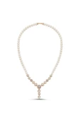 8,5 mm Zirkon Taşlı İnci Kolye - 1