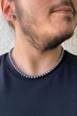 7,5 mm Siyah Doğal İnci Sıralı Erkek Kolye thumbnail 1