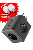 Airstorr Termal Akım Korumalı 3'lü Duvar Tipi Priz 3 Usb'li Küp Priz + 2 Adet Mini Led Lamba - 1