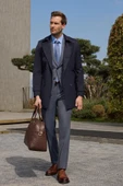 Koyu Lacivert Mono Yaka Düz Classic Slim Fit Pardesü 1006250105 - 3