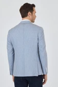 İndigo Mavi Çizgili Desen Örme Kılıç Yaka Pamuklu 6 Drop Slim Fit Casual Ceket 1002250111_320 thumbnail 5