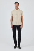 Bej Kısa Kol Düz Örme Düğmeli Yaka Cepsiz Pamuklu Classic Slim Fit Gömlek 1004250155_591 thumbnail 2