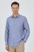 Uzun Kol Çizgili Desen Armürlü Sert Yaka cepli Pamuklu Classic Comfort Fit Gömlek 1004250173 thumbnail 1