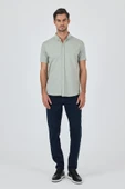 Koyu Yeşil Kısa Kol Düz Örme Düğmeli Yaka Cepsiz Pamuklu Classic Slim Fit Gömlek 1004250155_700 thumbnail 2