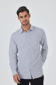 Uzun Kol Çizgili Desen Bez Ayağı Sert Yaka cepli Pamuklu Classic Comfort Fit Gömlek 1004250179 thumbnail 3