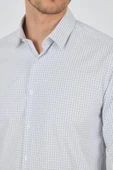 Beyaz-Gri Sert Yaka Cepsiz Gabardin Uzun Kol Slim Fit Esnek Gömlek 1004250232 thumbnail 4