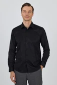 Siyah Sert Yaka Düz Classic Pamuklu Slim Fit Gömlek 1004250900 thumbnail 1