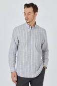 Uzun Kol Çizgili Desen Düğmeli Yaka cepli Classic Comfort Fit Gömlek 1004250189 thumbnail 3