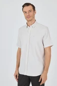 Krem Biritli Yaka Düz Casual Pamuklu Comfort Fit Gömlek 1004250221 - 1