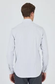 Beyaz-Mavi Sert Yaka Cepsiz Gabardin Uzun Kol Slim Fit Esnek Gömlek 1004250231 thumbnail 5