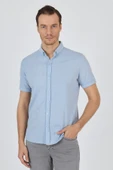 Koyu Mavi Kısa Kol Düz Örme Düğmeli Yaka Cepsiz Pamuklu Classic Slim Fit Gömlek 1004250155_300 thumbnail 1