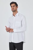 Uzun Kol Desenli Armürlü Sert Yaka cepli Pamuklu Classic Comfort Fit Gömlek 1004250187 - 1