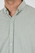 Koyu Yeşil Kısa Kol Düz Örme Düğmeli Yaka Cepsiz Pamuklu Classic Slim Fit Gömlek 1004250155_700 thumbnail 5