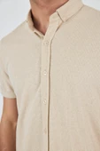 Bej Kısa Kol Düz Örme Düğmeli Yaka Cepsiz Pamuklu Classic Slim Fit Gömlek 1004250155_591 thumbnail 4