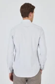Beyaz-Gri Uzun Kol Çizgili Desen Bez Ayağı İtalyan Yaka Cepsiz Esnek Classic Slim Fit Gömlek 1004250202 thumbnail 5