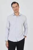 Uzun Kol Çizgili Desen Bez Ayağı Sert Yaka Cepsiz Esnek Classic Slim Fit Gömlek 1004250159 thumbnail 3