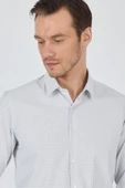 Beyaz-Gri Sert Yaka Cepsiz Gabardin Uzun Kol Slim Fit Esnek Gömlek 1004250232 thumbnail 3