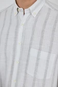 Uzun Kol Çizgili Desen Bez Ayağı Düğmeli Yaka cepli Pamuklu Casual Comfort Fit Gömlek 1004250190 thumbnail 4