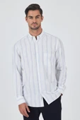 Uzun Kol Çizgili Desen Bez Ayağı Düğmeli Yaka cepli Pamuklu Casual Comfort Fit Gömlek 1004250190 thumbnail 1