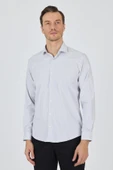 Uzun Kol Çizgili Desen Bez Ayağı Sert Yaka Cepsiz Esnek Classic Slim Fit Gömlek 1004250159 thumbnail 1