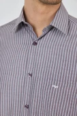 Uzun Kol Çizgili Desen Armürlü Sert Yaka cepli Pamuklu Classic Comfort Fit Gömlek 1004250173 thumbnail 4