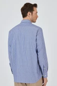 Uzun Kol Çizgili Desen Armürlü Sert Yaka cepli Pamuklu Classic Comfort Fit Gömlek 1004250173 thumbnail 5