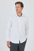 Beyaz Sert Yaka Cepsiz Gabardin Uzun Kol Slim Fit Esnek Gömlek 1004250234 thumbnail 3