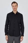 Siyah Sert Yaka Düz Classic Pamuklu Slim Fit Gömlek 1004250900 thumbnail 3
