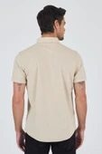 Bej Kısa Kol Düz Örme Düğmeli Yaka Cepsiz Pamuklu Classic Slim Fit Gömlek 1004250155_591 thumbnail 5