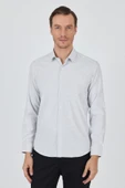 Beyaz-Gri Sert Yaka Cepsiz Gabardin Uzun Kol Slim Fit Esnek Gömlek 1004250232 thumbnail 1