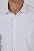Beyaz Sert Yaka Cepsiz Gabardin Uzun Kol Slim Fit Esnek Gömlek 1004250234 thumbnail 4