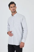 Uzun Kol Kareli Desen Bez Ayağı Düğmeli Yaka cepli Pamuklu Classic Comfort Fit Gömlek 1004250197 - 3