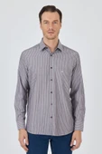 Uzun Kol Çizgili Desen Armürlü Sert Yaka cepli Pamuklu Classic Comfort Fit Gömlek 1004250173 thumbnail 1