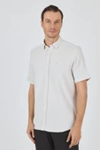 Krem Biritli Yaka Düz Casual Pamuklu Comfort Fit Gömlek 1004250221 - 3