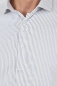 Beyaz-Gri Uzun Kol Çizgili Desen Bez Ayağı İtalyan Yaka Cepsiz Esnek Classic Slim Fit Gömlek 1004250202 thumbnail 4